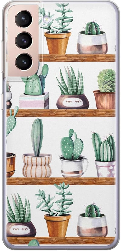 Leuke Telefoonhoesjes - Hoesje geschikt voor Samsung Galaxy S21 Plus - Cactus - Soft case - TPU - Planten - Groen