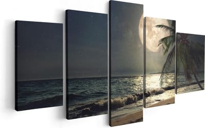 Artaza Canvas Schilderij Vijfluik Tropisch Strand In De Nacht Met Volle Maan - 100x50 - Foto Op Canvas - Canvas Print