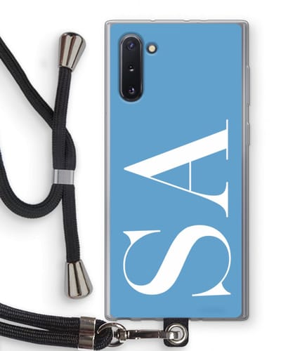 Gepersonaliseerd - Case Company® - Hoesje met koord geschikt voor Samsung Galaxy Note 10 hoesje met Koord - Monogram N°2 - Telefoonhoesje met Zwart Koord - Bescherming aan alle Kanten en Over de Schermrand