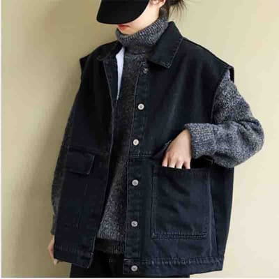 Dames Lente en Zomer Retro Literatuur en Kunst Grote Maat Losse Alles-match Casual Gilet Jas Enkelrijig Dunne Denim Mouwloze Jas Jas S gray