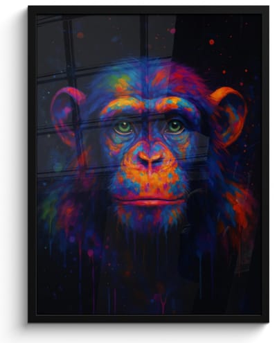Poster in lijst - Fotolijst 50x70 cm - Posters - Kleurrijk - Aap - Abstract - Posterlijst zwart - Decoratie - Wanddecoratie woonkamer - Muurdecoratie slaapkamer