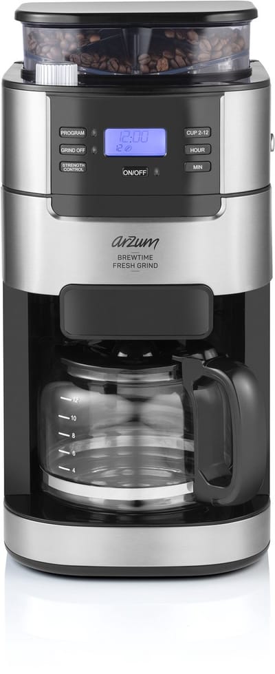 Arzum Brewtime Fresh Grind AR3092-0100 | ZIlver/Zwart - Filterkoffiezetapparaat - Geïntegreerde koffiemolen - 1050W - 1.5 L