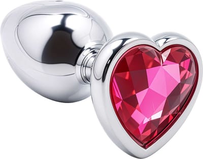 Cupitoys® Metalen buttplug - Zilver - Diamant roze - Hartje - Medium - Sex toys voor vrouwen - Sex toys voor mannen - Buttplugs