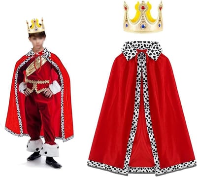 Prins kostuum set voor kinderen, inclusief kroon en cape voor rollenspel, middeleeuwse prins outfit voor Halloween, verkleedfeest en carnaval (90cm)