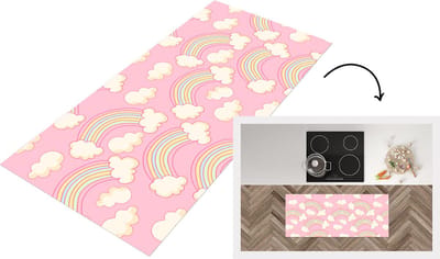 Keukenloper - Loper keuken - Regenboog - Wolken - Patronen - 120x50 cm - Keukenloper vinyl