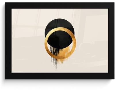 Poster in lijst - Fotolijst 30x20 cm - Posters - Abstract ontwerp - Zwarte cirkel - Verfvlekken - Posterlijst zwart - Decoratie - Wanddecoratie woonkamer - Muurdecoratie slaapkamer