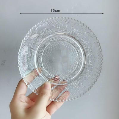 Plateau Glas Simpel Transparant Reliëf Loodvrij Ontbijtbord 6-inch Klein Fruitbord Hittebestendig Keukenproducten