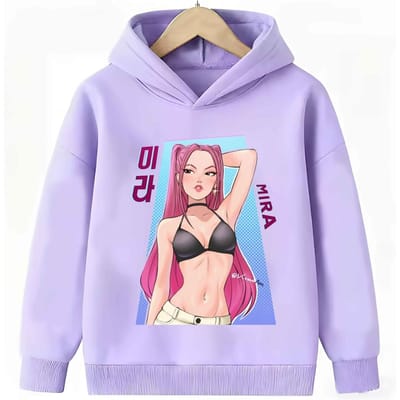 Sweat à capuche dessin animé Demon Hunter pour filles Sweat-shirt violet chaud pour enfants Hauts décontractés à la mode Vêtements pour filles 120 gray