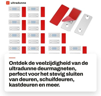 Dailygoods- Deurmagneten 16 Stuks - Ultradun Ontwerp - Roestvrij Stalen Kastsluitingen - Zelfklevende Magneetsnappers - Voor Schuifdeuren/Ramen - Eenvoudige Installatie