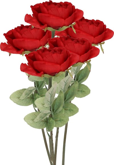 Top Art Kunstbloem roos Diana - 5x - rood - 36 cm - kunststof steel - decoratie bloemen
