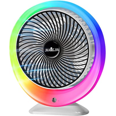 USB Opladen Kleurrijke LED Bureauventilator met Verloop Sfeerlicht 3-Snelheden Windkracht 1200mAh Batterij zwart