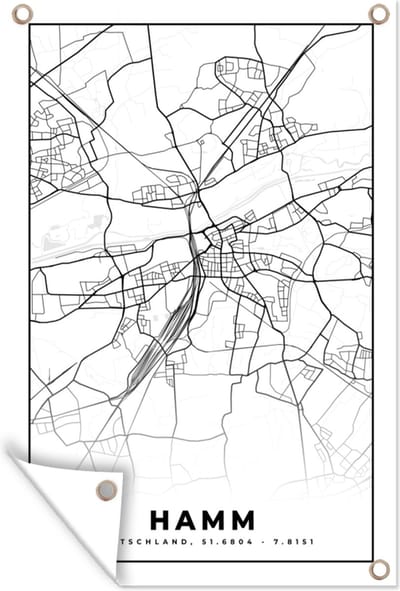 Muurdecoratie Plattegrond - Hamm - Stadskaart - Kaart - 120x180 cm - Tuinposter - Tuindoek