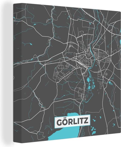 Canvas Schilderij Stadskaart – Kaart – Görlitz – Blauw – Duitsland – Plattegrond - 20x20 cm - Wanddecoratie