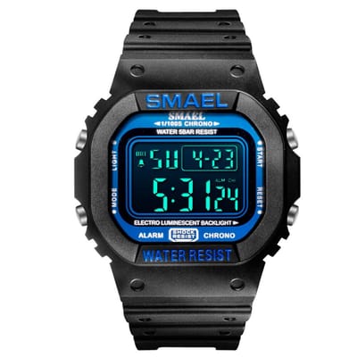 Digitaal Shockbestendig Heren Horloge Zwart met blauw | Smael | 1801 | Waterdicht | Glow in dark | Mud Master | Leger ARMY | Licht | Rubberen band | Timer | Eyecatcher | Master| kado