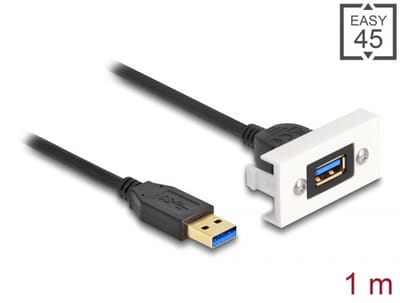 Delock Easy 45 Module SuperSpeed USB (USB 3.2 Gen 1) USB Type-A female to USB Type-A male with pigtail, 22,5 x 45 mm
