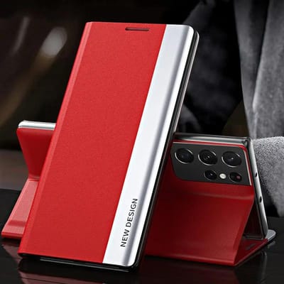 Vergulde Lederen Telefoonhoesje Voor Samsung S26 Ultra S24 Plus S23 S22 S21 S20 S25 FE S25 Ultra Flip Beugel Beschermhoes S23 FE