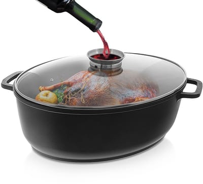 Braadslede Graniet met Deksel Ovale voor Gans GRANDE 12 l, 43,5x33,5 cm - Ovenschaal - Braadpan