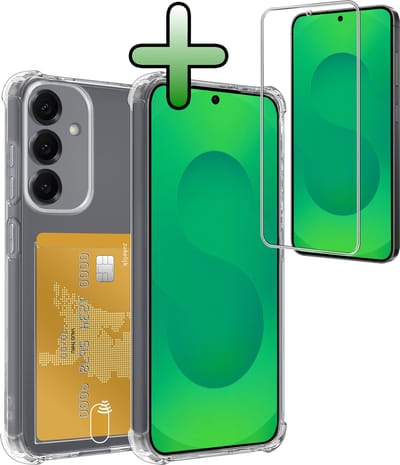 Hoesje Geschikt voor Samsung Galaxy S25 FE - Met Screenprotector - En Pashouder - En Kaarthouder - Telefoon Hoes Shockproof - Siliconen Case - Back Cover - Shock Proof - Pasjes Houder - Transparant