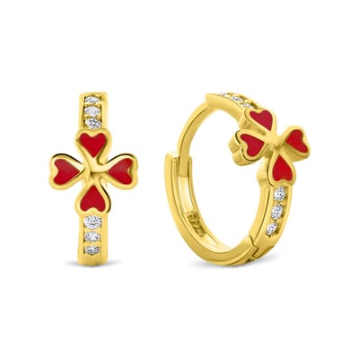 Juwelier Emo - 14 Karaat Gouden Kinderoorbellen Bloem Rood - 12mm - 1.6 mm Breed