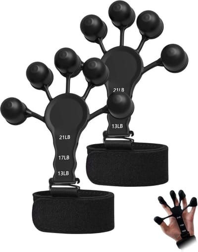 Thijox - Vingertrainer Set van 2 met Instelbare Weerstanden, Grip Trainer voor Gitaristen, Verbeter Greepkracht en Gewrichtsflexibiliteit, Wasbare Sil