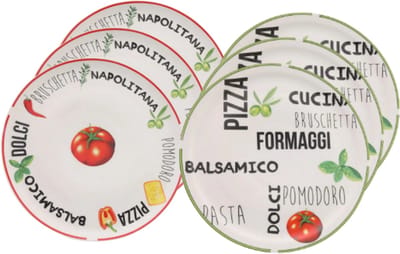 Cookinglife Pizzabord Italia Wit met groente-illustraties - 6 Stuks ø 30 cm - Porselein - Vaatwasser- en Ovenbestendig
