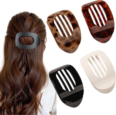 longziming -4x Platte Haarclips Dames – Franse Stijl Klauwclips van Hars – Sterke Grip, Comfortabel & Duurzaam – 9,5 cm – Meerkleurig