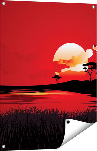 Gards Tuinposter Rode Zonsondergang in de Savanne - Abstract - 60x80 cm - Tuindoek - Tuindecoratie - Wanddecoratie buiten - Tuinschilderij