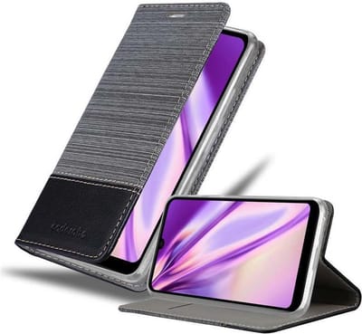 Cadorabo Hoesje geschikt voor WIKO VIEW 3 LITE in GRIJS ZWART - Beschermhoes met magnetische sluiting, standfunctie en kaartvakje Book Case Cover Etui