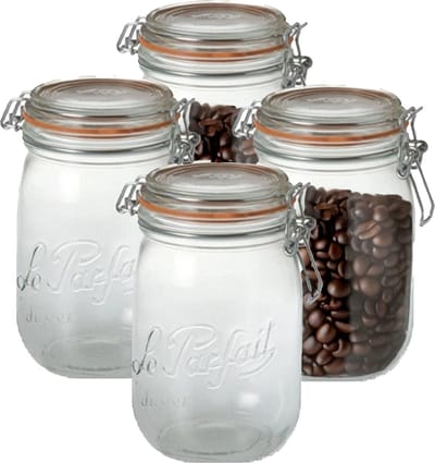 Le Parfait Voorraad/weckpot - 4x - glas - transparant - 14,5 x 8,5 cm - 750 ml