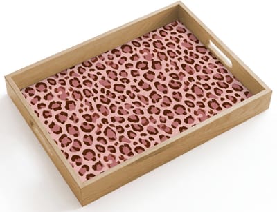 Dienblad hout 40x30 cm - Schootdienblad - Luipaard - Patroon - Roze - Borrelplank rechthoek - Plateau dienbladen