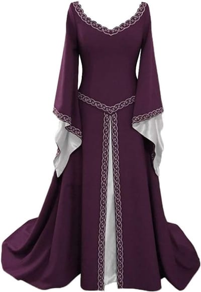 Middeleeuwse Jurk Dames - Lange Pofmouwen, Renaissance & Halloween Kostuum