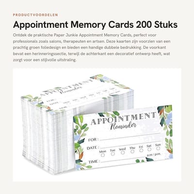 Dailygoods- Herinneringskaarten 200 Stuks - Gebladerte Ontwerp - Dubbelzijdig - Afspraken - Klantgegevens - 3,5 x 2 Inch - Afspraakkaarten