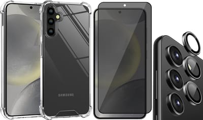 Hoesje geschikt voor Samsung Galaxy S24 - Privacy Screenprotector Volledig Dekkend Glas & Camera Protector - Shockproof Transparant