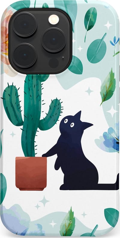 Casetastic hoesje geschikt voor Apple iPhone 14 Pro - MagSafe - Dubbellaagse bescherming - Cactuskat - Fashion Case - Lichtgrijs Turquoise Wit Mintgroen