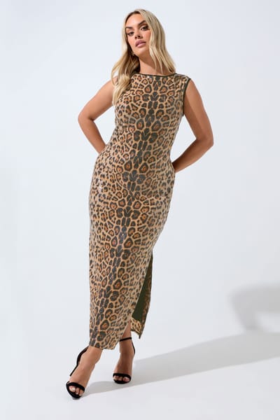 Limited Collection Bruine Luipaardprint Pailletten Maxijurk Size 42