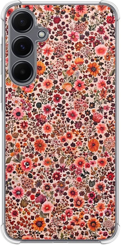 Hoesje (shockproof) geschikt voor Samsung Galaxy A15 - Vintage floral - Extra sterke case - TPU/polycarbonaat - Bloemen - Roze, Transparant