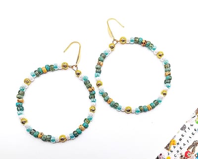 Jeannette-Creatief® - Beach - Picasso Lava - Oorringen - Oorhangers - Oorbellen - Goudkleurige Oorringen - Hoops - Statement Oorbellen - Miyuki Picasso Rocailles - Goudkleurige RVS Oorhaakjes - Electroplated Gold Lavakralen - IBIZA - Miyuki Oorbellen