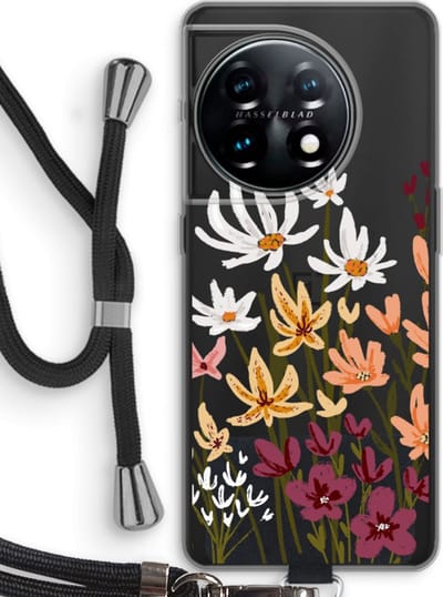 Case Company® - Hoesje met koord geschikt voor OnePlus 11 hoesje met Koord - Painted wildflowers - Telefoonhoesje met Zwart Koord - Bescherming aan alle Kanten en Over de Schermrand