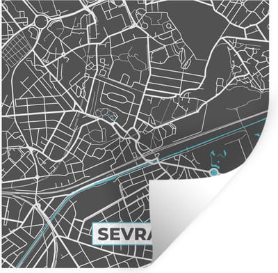 Muurstickers - Sticker Folie - Sevran - Frankrijk - Kaart - Stadskaart - Plattegrond - 100x100 cm - Plakfolie - Muurstickers Kinderkamer - Zelfklevend Behang XXL - Zelfklevend behangpapier - Stickerfolie