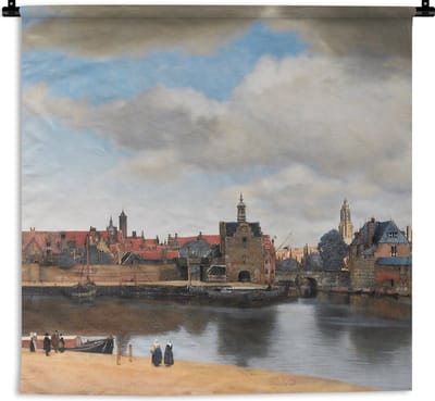 Wandkleed - Wanddoek - Vermeer - Stad - Oude meesters - Kunst - 180x180 cm - Wandtapijt
