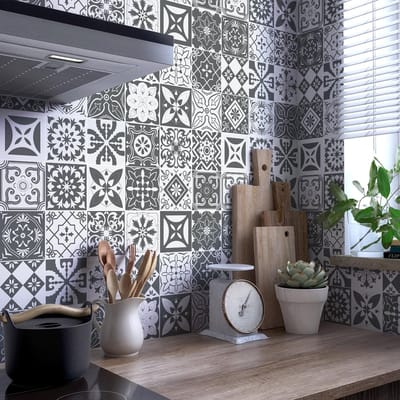 Tegelstickers voor de muur in keuken en badkamer - 30 cementtegelstickers in verschillende tinten Warschaugrijs - 30 stickers van 10x10 cm