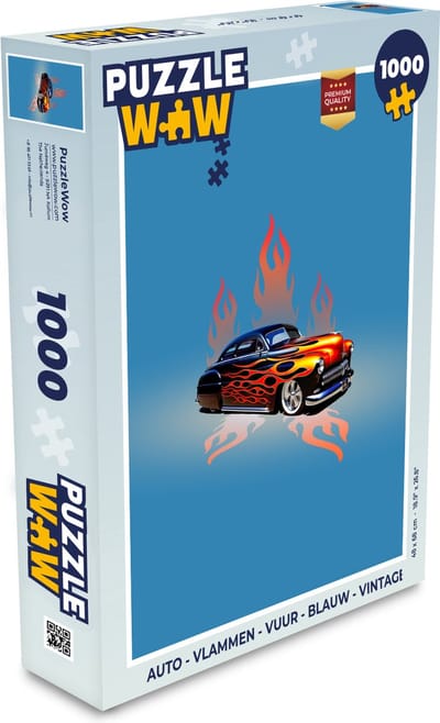 Puzzel Auto - Vlammen - Vuur - Blauw - Vintage - Legpuzzel - Puzzel 1000 stukjes volwassenen