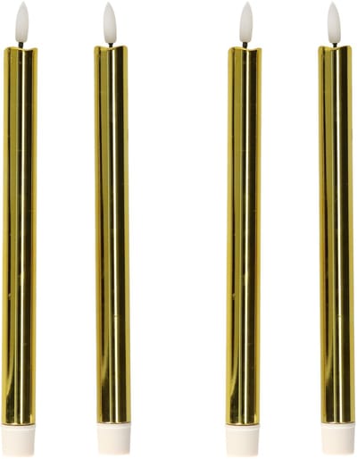 Anna's Collection LED dinerkaarsen - 4x st - goud glimmend - 25 cm - met timer - 3D vlam