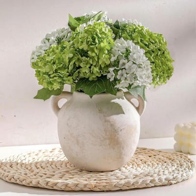 Decoratieve Witte Bloemenvase met Handvatten, Rustieke Terracotta Vazen voor Huisdecoratie, Vintage Vazen voor Woonkamer, Keuken en Slaapkamer