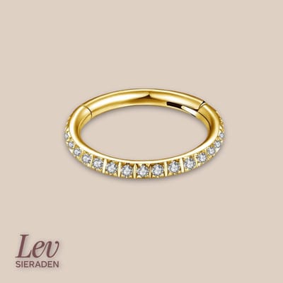 Lev Sieraden - Titanium Goud kleurige Click Ring met Zirkonia steentjes 0.8x6mm - Piercing - neuspiercing - tragus piercing - Oorpiercing - Segment ring tepel navel