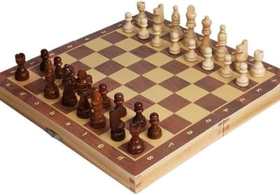 Houten Spelset - Klassieke Bordspellen - Familie Spelletjesavond - 3-in-1 Opvouwbaar - Compact Formaat - Houtkleur