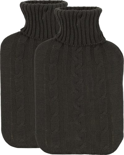 H&S Collection Warmwaterkruik - 2x - met zacht gebreide hoes - donkergrijs - 1,75L - kruik