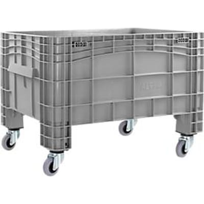 ALPHA grote IDABOX container, 220 l, polyetheen, gesloten, stapelbaar, waterdicht, L 1040 x B 640 x H 670 mm, 4 zwenkwielen, grijs