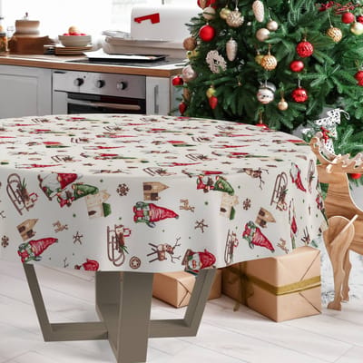 ANRO Tafelkleed Kerstkabouter Rood Rond Ø100cm Rechte rand Afwasbaar Waterafstotend Binnen & Buiten