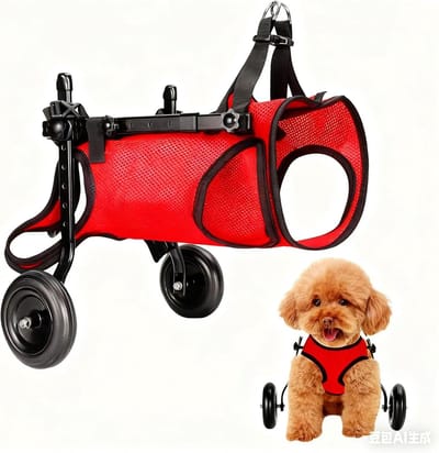 Huisdierenwagen - Hondenrolstoel - Mobiliteitshulp - Vierwiel - Maat M - Rood